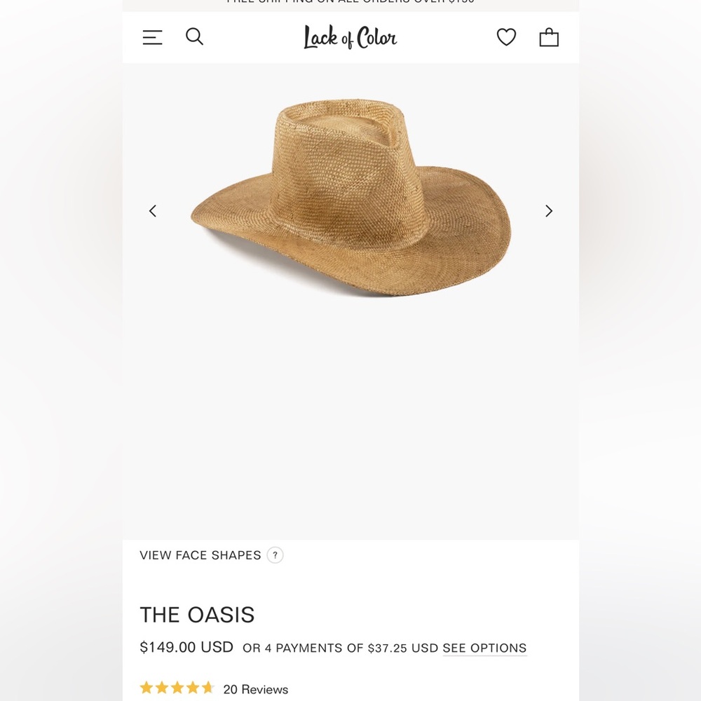 Lack of Color Oasis Hat Golden Brown New never worn size medium